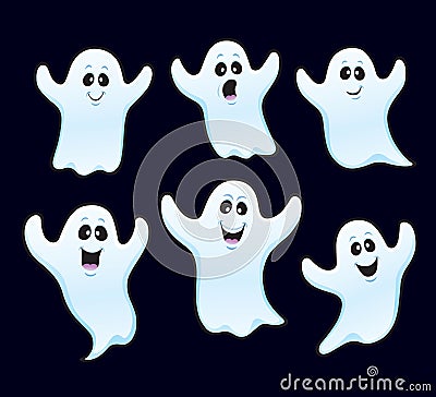 Six Floating Halloween ghosts Cartoon Illustration