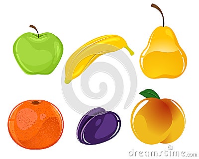 Six fruits set Vector Illustration