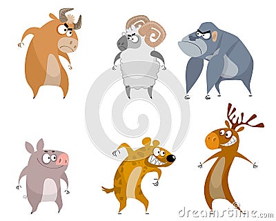 Six funny animals Vector Illustration