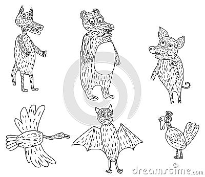 Six funny animals Vector Illustration