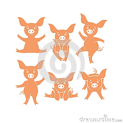 Six funny pigs. Stock Photo