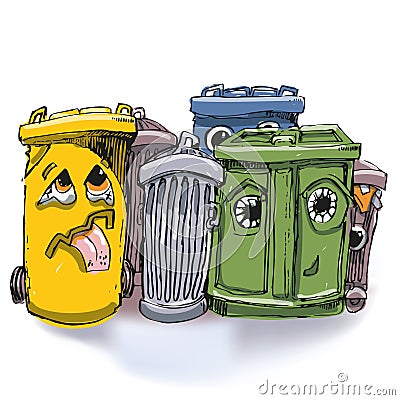 Six garbage cans Vector Illustration