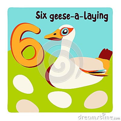 Six geese-a-laying. Twelve days of Christmas. Vector illustration Vector Illustration