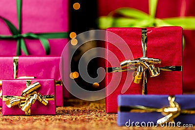 Six Gifts with Bow Knots Stock Photo