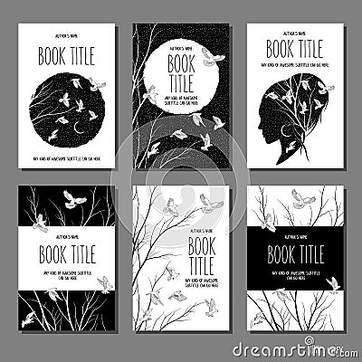 Six hand drawn book covers Vector Illustration