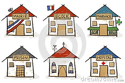 Six hand drawn houses Stock Photo