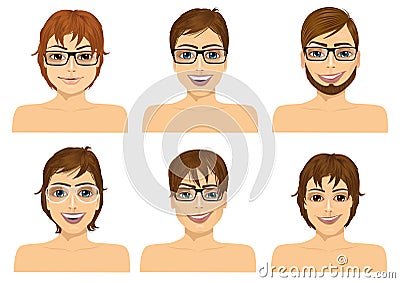 Six handsome caucasian men faces Vector Illustration