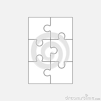 Six jigsaw puzzle parts, blank vector 2x3 pieces Vector Illustration