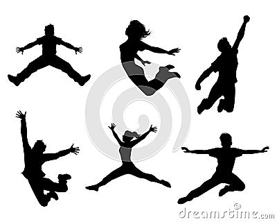 Six jumping teenagers Vector Illustration