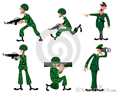 Six military man Vector Illustration