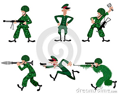 Six military man Vector Illustration