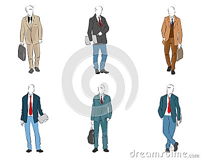 Six modern businessmen Vector Illustration