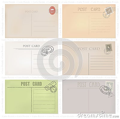 Six old post envelopes . Vector Illustration