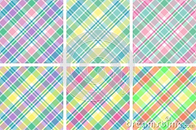 Six Pastel Plaids Vector Illustration