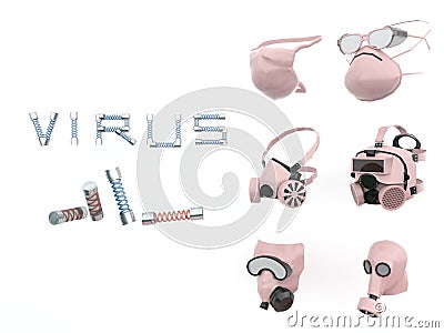 Six pink 3D Hygienic mask to protect against viruses, dust, and other harmful substances into the body , Isolated on white backgro Cartoon Illustration