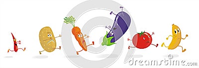 Six Running Vegetable Cartoons Vector Illustration