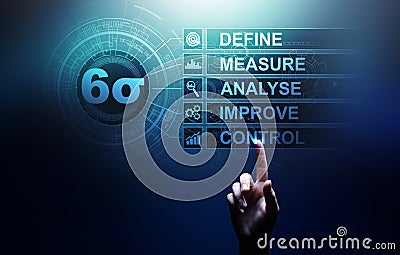 Six Sigma, Lean manufacturing, quality control and industrial process improving concept. Stock Photo