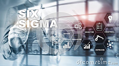 Six Sigma, manufacturing, quality control and industrial process improving concept. Business, internet and tehcnology. Stock Photo