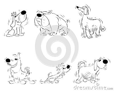 Six sketches of dogs Vector Illustration