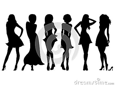 Six slim attractive women silhouettes Vector Illustration