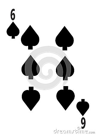 The six of spades card in a regular 52 card poker playing deck Cartoon Illustration