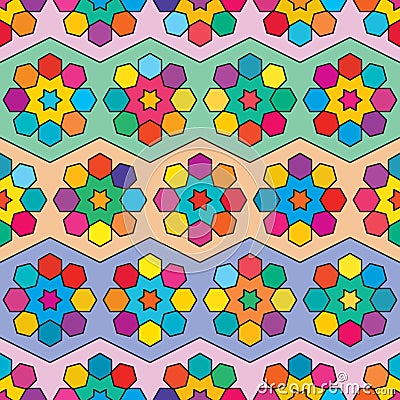 Six star hexagon chevron colorful symmetry seamless pattern Vector Illustration