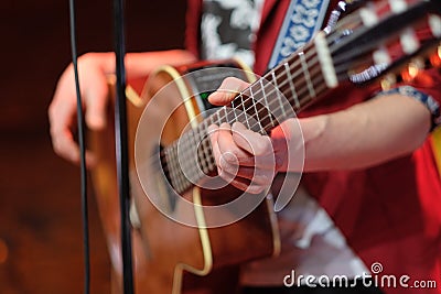 Six string acoustic giant guitar Stock Photo