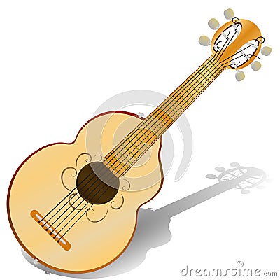 Six string ,acoustic guitar . Vector illustration . Musical instrument . Cartoon Illustration