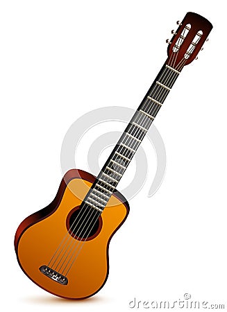 Six stringed acoustic guitar musical instrument Vector Illustration