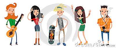 Six teenager set Vector Illustration