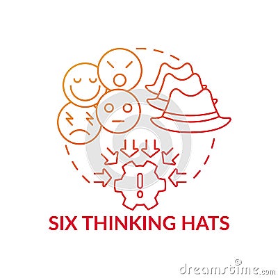 Six thinking hats red gradient concept icon Vector Illustration