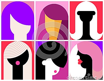 Six Vector Portraits of Women Vector Illustration