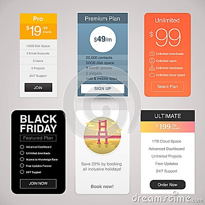Six Vector Pricing Tables for Web Vector Illustration