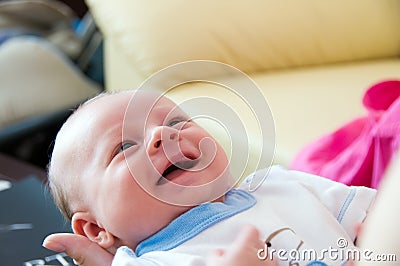 Six week baby smile Stock Photo