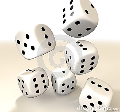 Six white casino dice Stock Photo