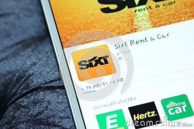 Sixt car rental mobile app Editorial Stock Photo