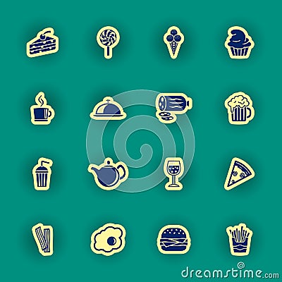 Sixteen food and drink icons Vector Illustration
