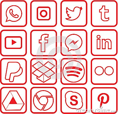 Red colored Social Media Icons For Christmas Editorial Stock Photo