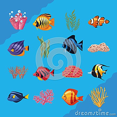 sixteen sealife underwater icons Vector Illustration