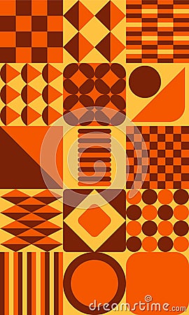 Sixties Seventies Retro Pattern Orange Brown Yellow Vintage Geometric Background Vector Illustration