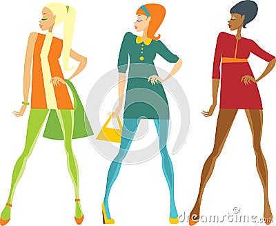 Sixties style girls Vector Illustration