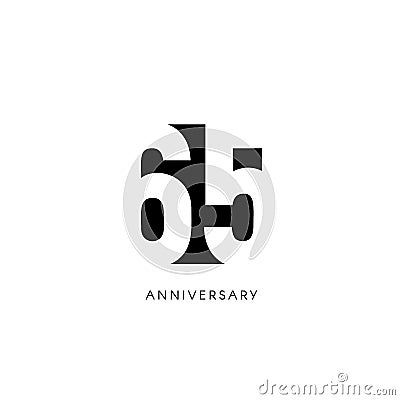 Sixty five anniversary, minimalistic logo. Sixty-fifth years, 65th jubilee, greeting card. Birthday invitation. 65 year Vector Illustration
