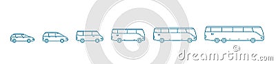 The size of the bus variation. Transfer. Transportation of people. Choose yours transport. Quantity passengers cars Vector Illustration