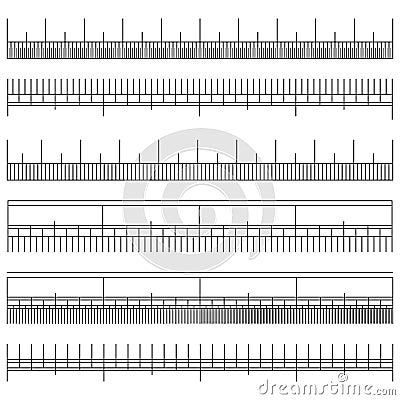 Size Indicator Set Vector. Black Horizontal Measure. Ruler Graduation. Different Unit Distances. Isolated Illustration Vector Illustration