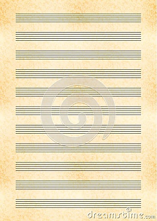 A4 size yellow sheet of old paper with music note stave Stock Photo