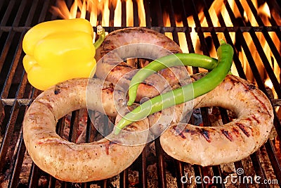 Sizzle Sausages on the Barbecue grill XXXL Stock Photo