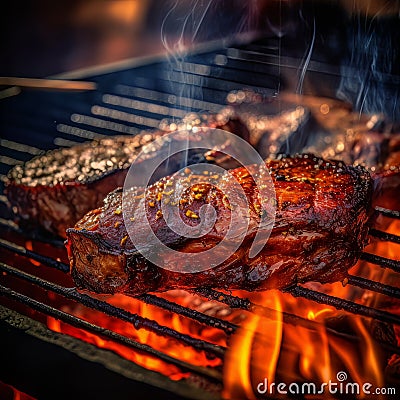 Sizzling Delight: Grilling a Juicy Piece of Meat to Perfection Stock Photo