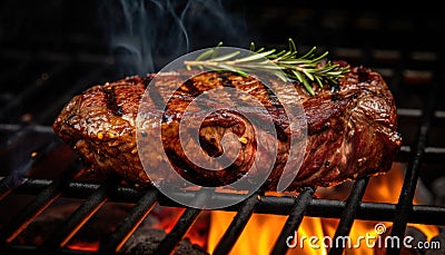Sizzling Steak on the Grill - Grilling Perfection - Generative AI Stock Photo