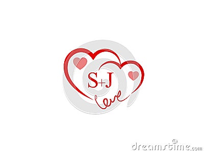 SJ Initial heart shape Red colored logo Vector Illustration