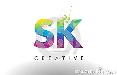 SK S K Colorful Letter Origami Triangles Design Vector. Vector Illustration